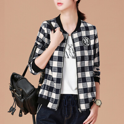 

City plus CITYPLUS 2017 autumn and winter new women's clothing wild grid baseball clothing loose long sleeve coat CWWT178567 MiG