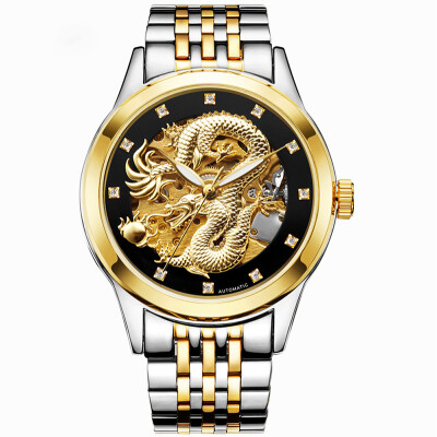 

Luxury Automatic Mechanical Wristwatches Gold Dragon Stainless Steel Band Men's Watch Waterproof Relogio Masculin