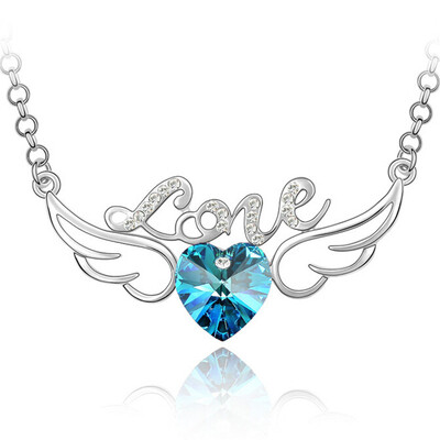 

Austrian Crystal Rhinestones Heart Love Pendants Necklaces For Women Gift Jewelry 60CM Long Chain 3401
