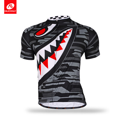 

NUCKILY Mens summer short sleeve customized polyester sharp tooth design road bike jersey