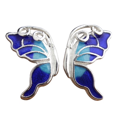 

Luo Linglong s925 sterling silver earring female cloisonne butterfly earring jewelry