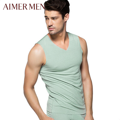 

Ai Mu Mr underwear modal no trace V-neck wide shoulder Slim bottoming mens hurdle vest NS11S31 Army Green 170S