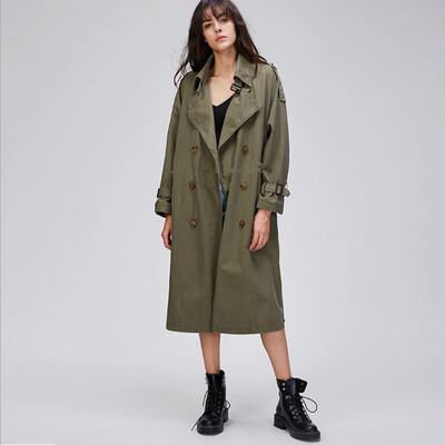 

2017 autumn new loose to increase the leisure lengthened double-breasted cotton washing in the long section of windbreaker women