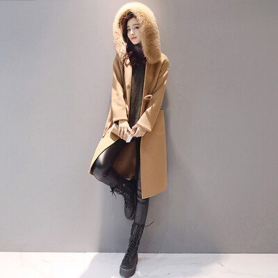 

Markentsee 2017 new women&39s winter Korean version of the fashionable self-cultivation hooded large hair collar elegant ladies in the long section woolen coat zx16102701 camel S