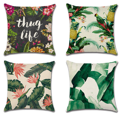 

Pack of 4 Decorative Cushion Cover Cotton Linen Throw Pillow Case Cover Sofa Home Décor ,18"18",Tropical Leaves