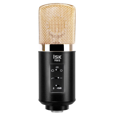 

ISK RM8 Professional Capacitance Microphone Pure Gold Coating Dual Heavy Shock Head Low Frequency Attenuation and Sensitivity Decay Switch Design