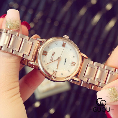 

GUOU Rose Gold Watch Women Dress Watch Stainless Steel Back Water Resistant Rhinestones Clock