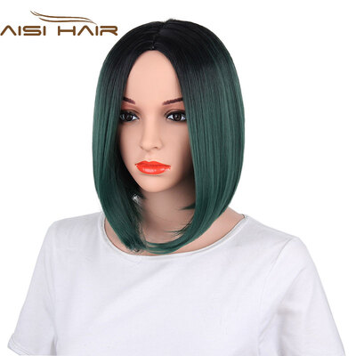 

AISI HAIR 8 Color Ombre Wig Synthetic Hair Short Wigs for Black Women Bob Straight Hair