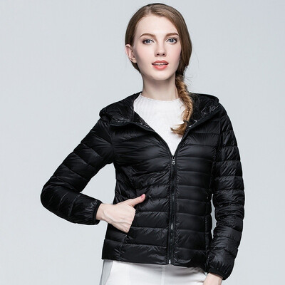 

Plus Size S-3XL Ultra Light Winter Jacket 2017 Fashion Women Duck Down Coat Solid Color Hooded Zippers