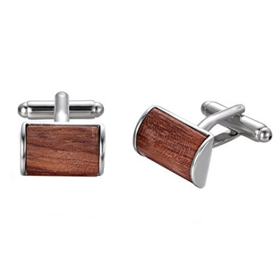 

Yoursfs Wood Cufflinks Red Stainless Steel Half Cylinder Shape Geometric Cufflinks