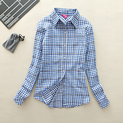 

Hot Sale Autumn Winter Ladies Female Casual Cotton Lapel Long-Sleeve Plaid Shirt Women Slim Outerwear Blouse Tops Clothing