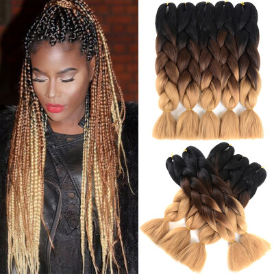 

Synthetic Jumbo Braid Hair Extension 5Pcs/Lot 24" Three Tone Ombre(Black-Dark Brown-Light Brown