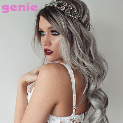 

GENIE 26 "Женский черный к серому палитре Ombre с длинными вьющимися жаропрочными синтетическими волосами