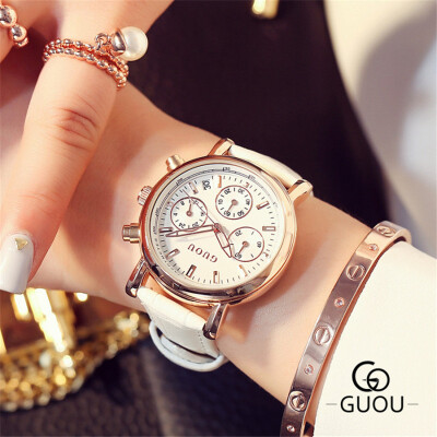 

GUOU Fashion Wrist Watch Women Delicate Quartz Watches 2017 Female Clock Ladies Elegant Calendar Watch