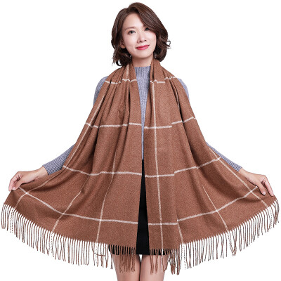 

Lan Shiyu W0351 autumn&winter scarf ladies wool Europe&the United States fashion plaid warm scarf thick dual-use shawl khaki lattice