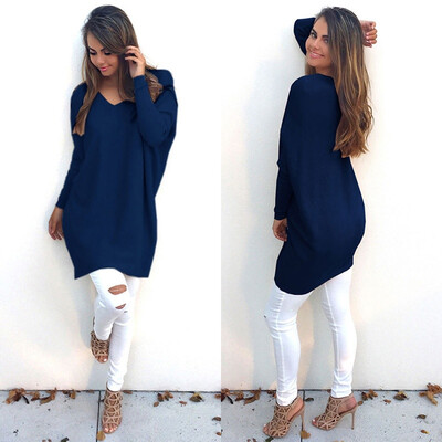 

мода осень - зима платье женщины V - шея пускай трикотажные свитер Jumper Tops Dress Outwear Plus Size S-XL Ves