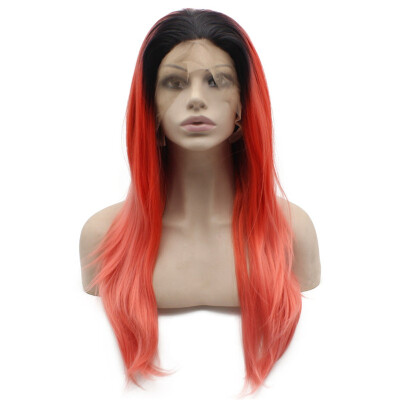 

Iwona Synthetic Hair Lace Front Long Straight Red Pink Ombre Wig