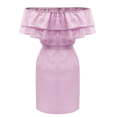 

Women  Flounced Collar Knee Length Dress Sexy Stripe Mini Dress Party Clothes
