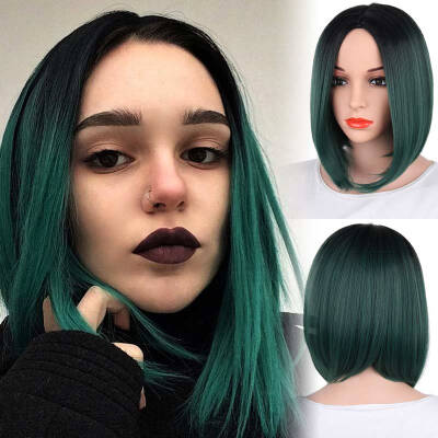 

AISI HAIR Synthetic Bob Wigs Short Straight Middle Part Wig Light Green Ombre Wig Heat Resistant Wig for Women Girls