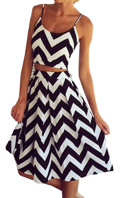 

Lovaru ™2015 New fashion Women Sleeves Twinset Black White Striped Dress hot sale summer style