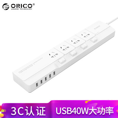 

Orric (ORICO) OSJ-4A5U Smart USB socket 40W Power Overload Protection Power Strip / Strip Paralleling Power Strip Lightning Surge and Surge Protector White