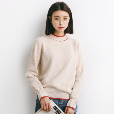 

City Plus CITYPLUS 2017 Winter New Literature Women's College Wind round collar package core yarn sweater wild long-sleeved sleeve sweater CWYC17T165 apricot