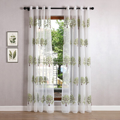 

New Christmas Lucky Tree Curtains for Living Room Embroidered Voile Tulle Modern Sheer Curtains for Kitchen Yarn for Knitting