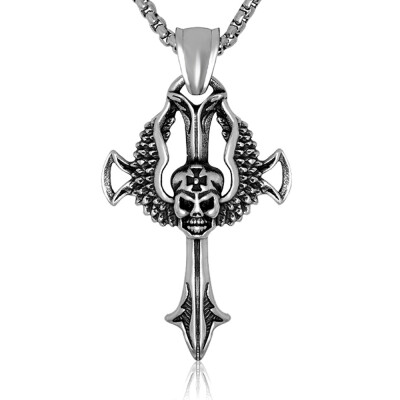 

Domineering Skull Ghost Head Pendant Necklace Gorgeous Fashion Skeleton Gothic Cross Pendant Chain Titanium Stainless Jewelry