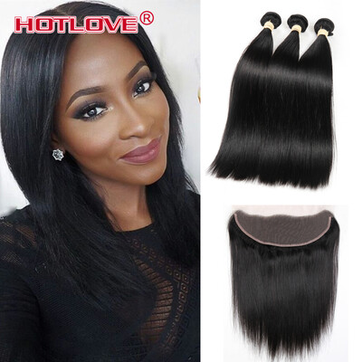 

Brazilian Straight Human Hair 3 Bundles with 134 Lace Frontal Unprocessed Indian Peruvian Malaysian Virgin Hair Extensions