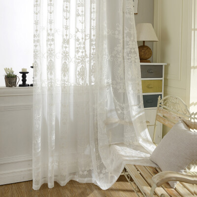 

European White Embroidered Voile Curtains Bedroom Sheer Curtains for Living Room Tulle Window CurtainsPanels Window Screening