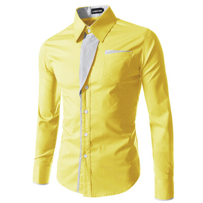 

High quality 2017 New Fashion Men’s Slim Pure colour Men long sleeve shirt Casual office Dress shirt blouse