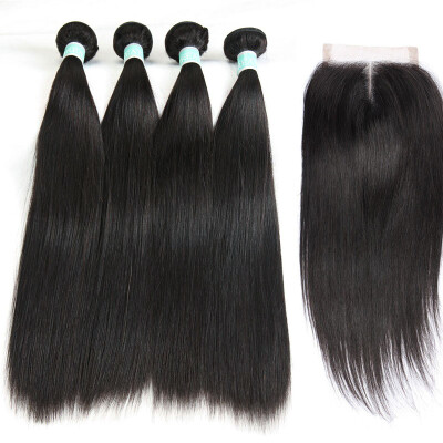 

4 Bundles Peruvian Virgin Hair With Closure Straight Virgin Hair With Lace Closure Unprocessed Human Hair With Closure