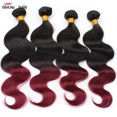 

Amazing Ombre Brazilian Hair Body Wave 4 Bundles Two Tone Human Hair Weave Extensions T1B/99j