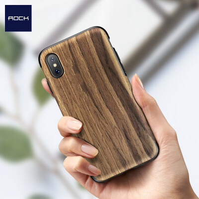 

ROCK Apple X / 10 Mobile Shell iPhoneX / 10 Case All-inclusive shatter-resistant silicone soft shell element series Wood grain red sandalwood