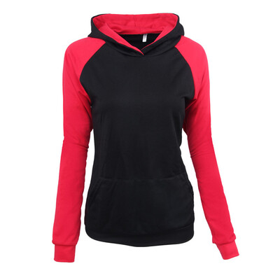 

2017 new fashion women fight color long-sleeved pocket coat hooded stitching head Slim casual sweater