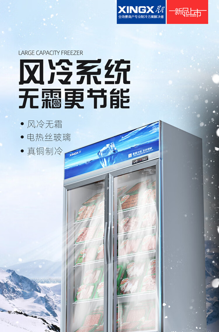 星星xingx冷冻柜商用立式展示柜速冻柜超市风冷无霜低温急冻柜电加热