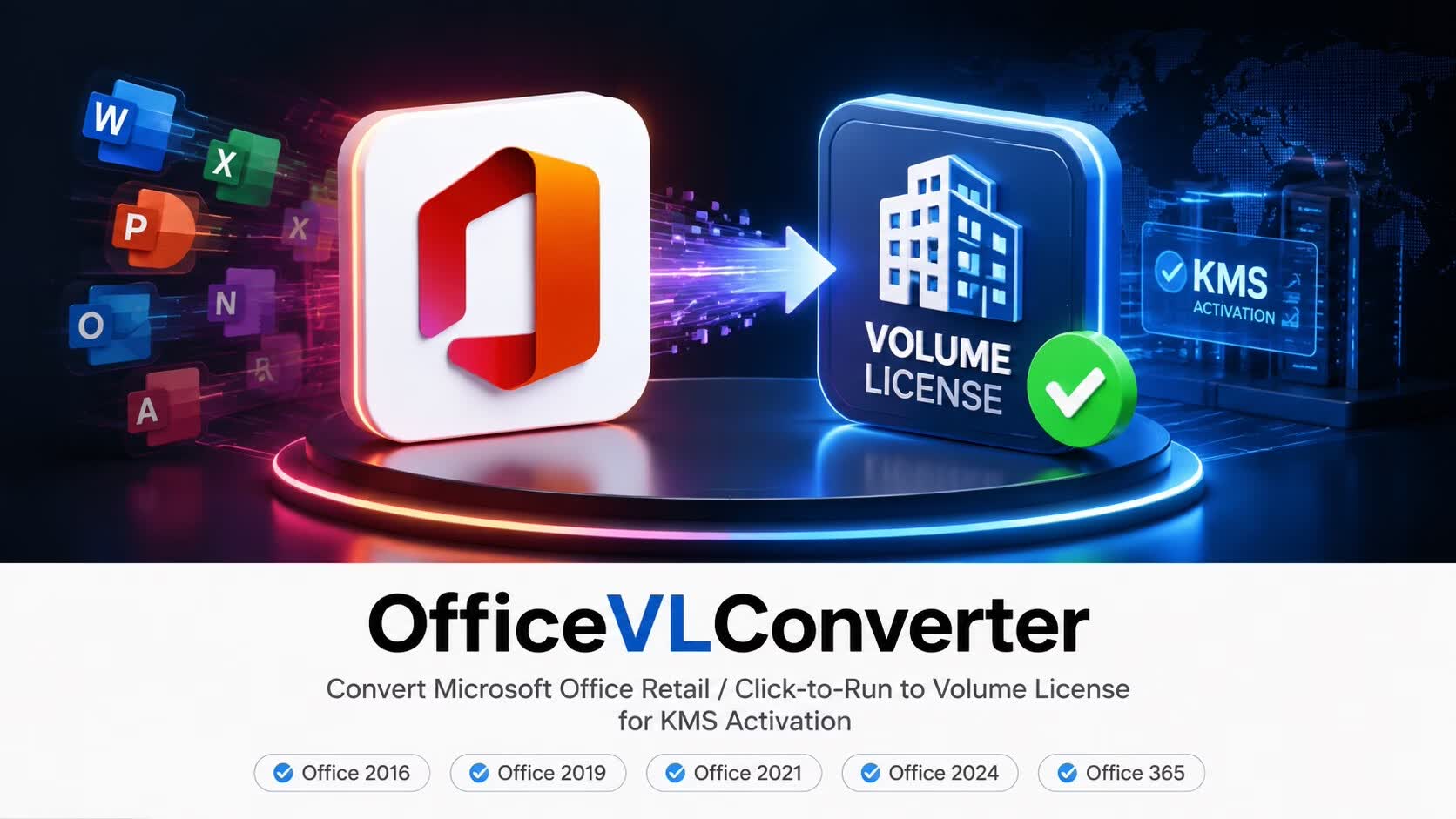 OfficeVLConverter - 一键转换Office零售版/即点即用版为VOL版本，轻松KMS激活