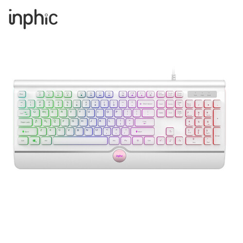 英菲克（INPHIC）V880S 键盘 有线键盘 办公键盘 超薄键盘 巧克力键帽 笔记本电脑家用 USB 背光 白色 自营