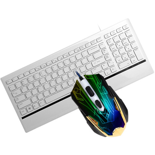 多媒体巧克力键笔记本台式电脑键盘 USB纤薄键盘 白色键盘+鼠标