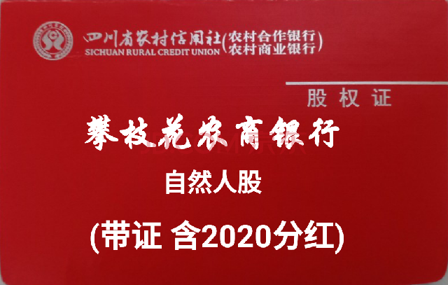 攀枝花農村商業銀行自然人原始股權,帶股權證,含2020分紅- 資產公告