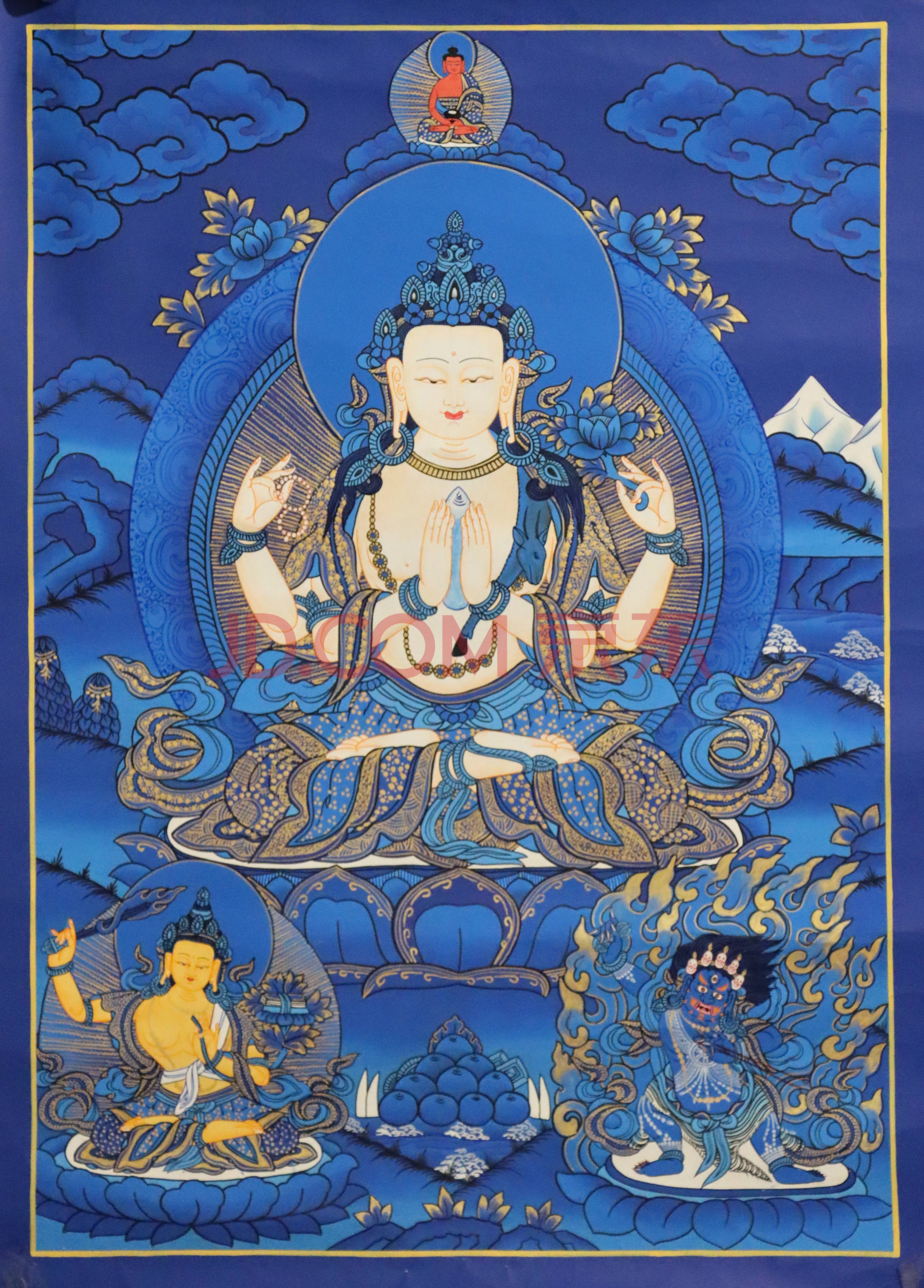 标的21-1:手绘唐卡1张(四臂观音),宽约50cm,高约67cm所在地:山东拍卖