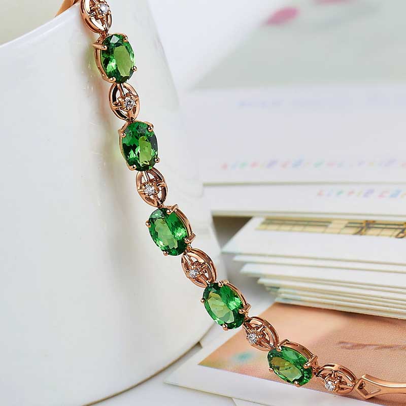 Lescreation Lisa Jewelry 4.92 carat natural tsavorite diamond bracelet 18K rose gold colored South African diamond bracelet green gemstone garnet 4.92 carat tsavorite diamond 18k gold bracelet