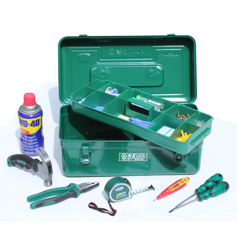 LAOA (LAOA) hardware household tool box storage box car thickened iron box square 16.5 metal tool box LA113411