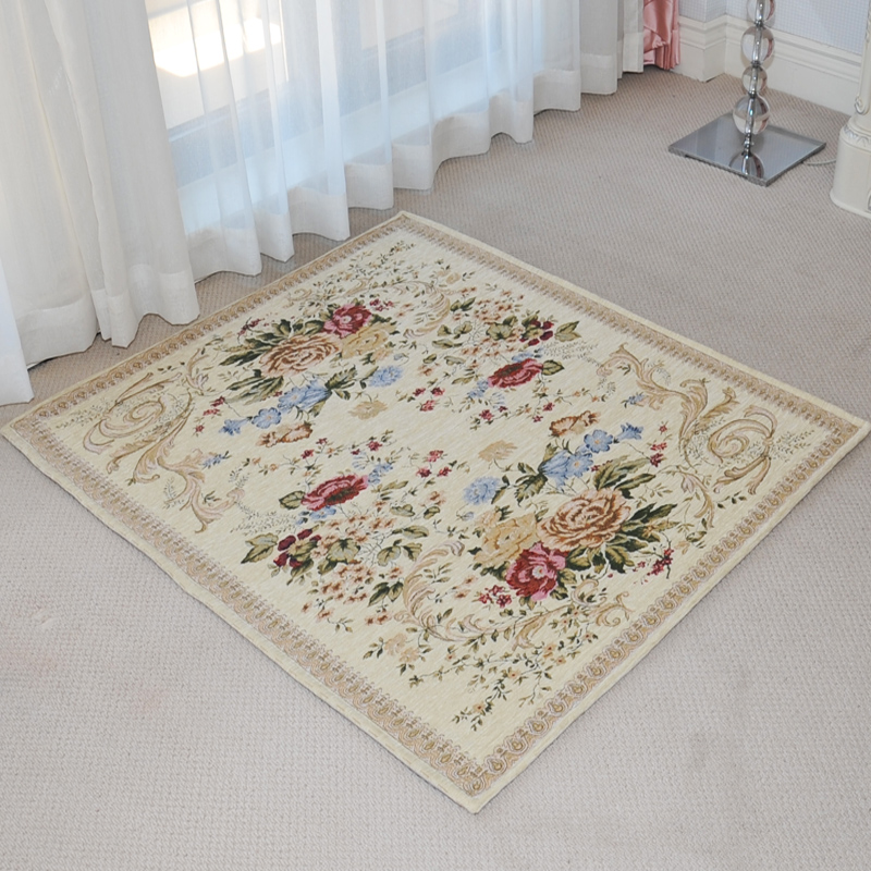 Zhonghong square carpet bedroom study cloakroom carpet American hanging chair computer chair mat entry entrance chenille jacquard blended weaving wear-resistant and durable machine washable 830 beige 100*100CM square