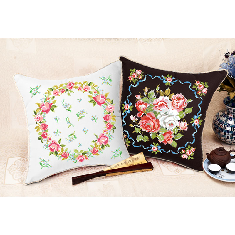 DMC cross-stitch authentic product specializes in the latest cross-stitch pillow series | rose garland pillow 11ct ordinary version white pillow rose garland