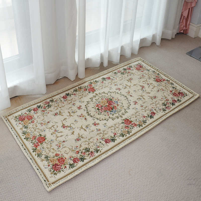 Zhonghong European pastoral chenille jacquard door mat entry entrance floor mat washable and machine washable wear-resistant blended woven computer chair mat foot mat non-slip floor mat entrance door 837 beige 40*60CM