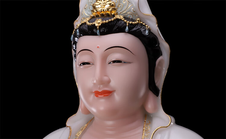 汉白玉石雕 南海观世音菩萨像摆件 16寸观音(绿衣镶金)/尊【图片 价格