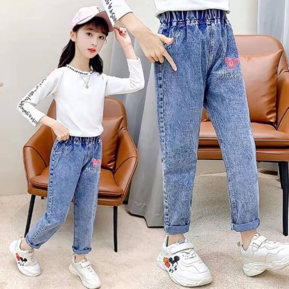 牛仔裤子女童牛仔裤春秋新款女孩韩版洋气儿童长裤中大童宽松休闲裤子