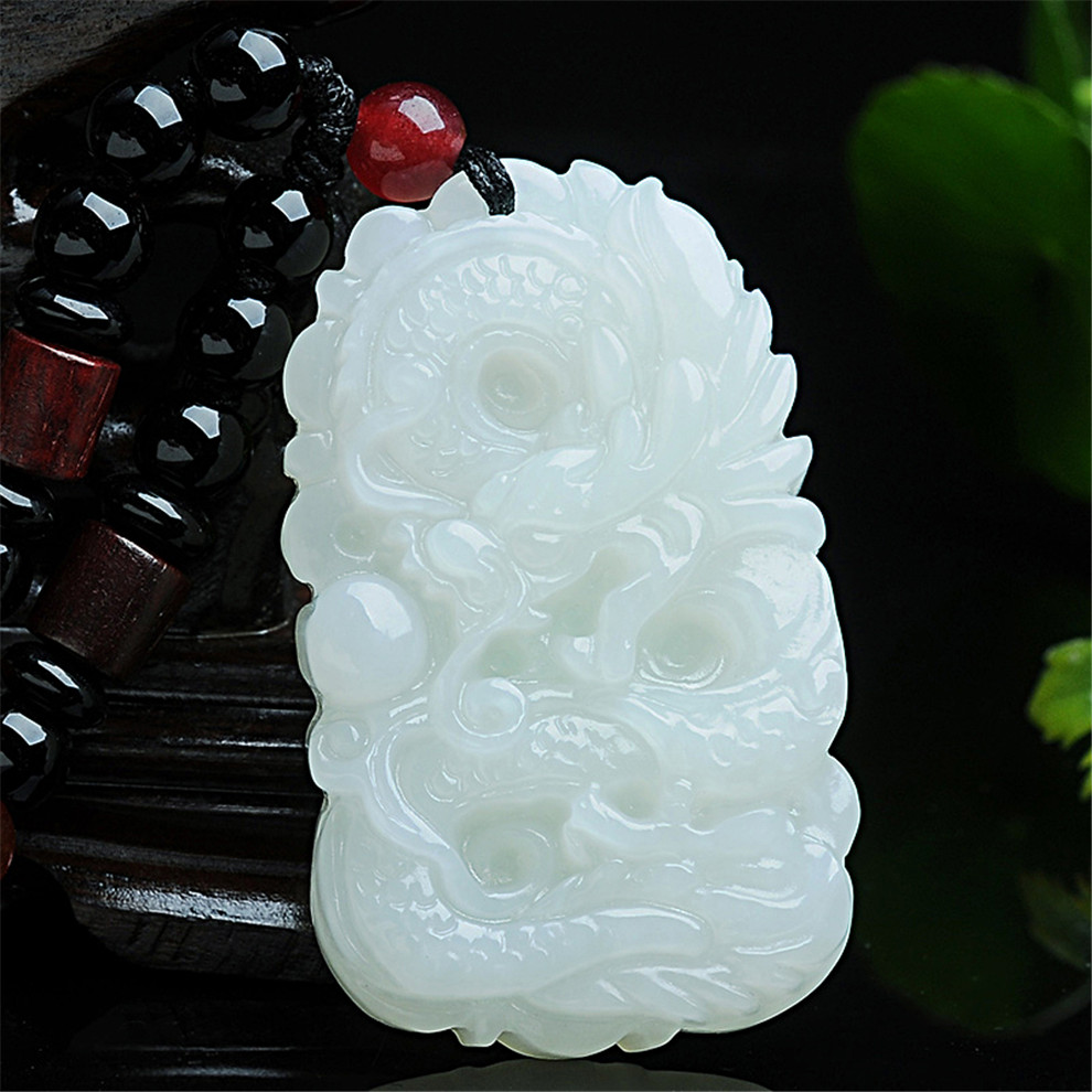 玉越珠宝 和田玉龙吊坠 十二生肖龙牌玉坠 男女情侣款祥龙戏珠玉佩