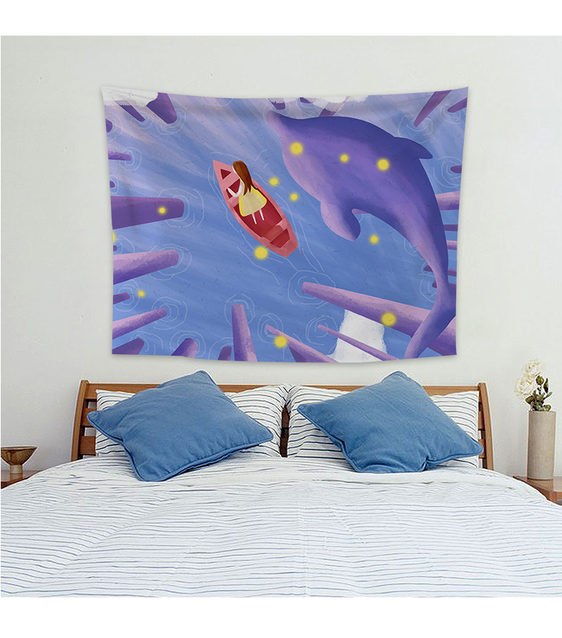 网红ins鲸鱼背景布 直播房间装饰风墙布挂布卧室床头网红布置背景墙
